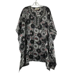 Vintage Saybury‎ Gown Coverup Robe Womens One Size Black White Red Floral Boxy